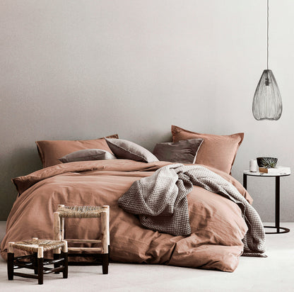 Washed Cotton Chambray Duvet Cover Modern Style Soft Feel Percale Bedding Set Copper Dust