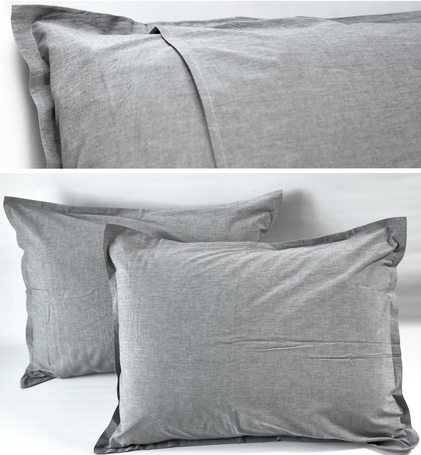 Washed Cotton Chambray Duvet Cover Modern Style Soft Feel Percale Bedding Set Grey