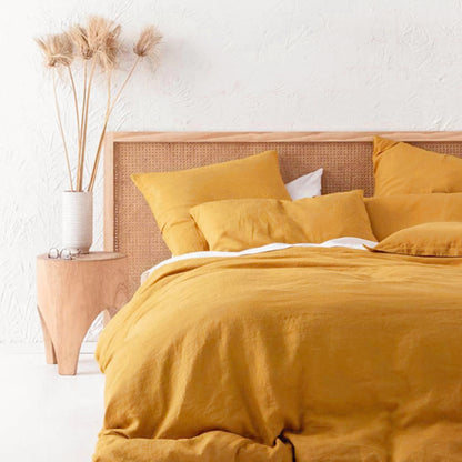 Washed Cotton Chambray Duvet Cover Modern Style Soft Feel Percale Bedding Set Mango Yellow