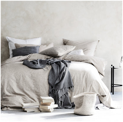 Washed Cotton Chambray Duvet Cover Modern Style Soft Feel Percale Bedding Set Neutral Tan