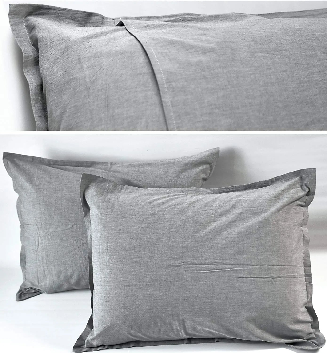 Eikei Washed Cotton Chambray Duvet Cover Soft Feel Percale Bedding Set Denim Blue