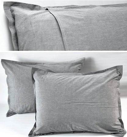 Eikei Washed Cotton Chambray Duvet Cover Soft Feel Percale Bedding Set Denim Blue
