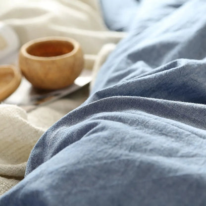 Eikei Washed Cotton Chambray Duvet Cover Soft Feel Percale Bedding Set Denim Blue
