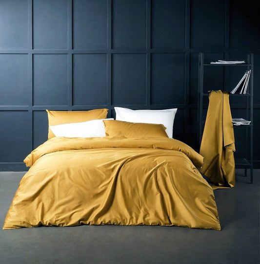 Eikei Solid Color Egyptian Cotton Luxury Duvet Cover Set Mustard Yellow