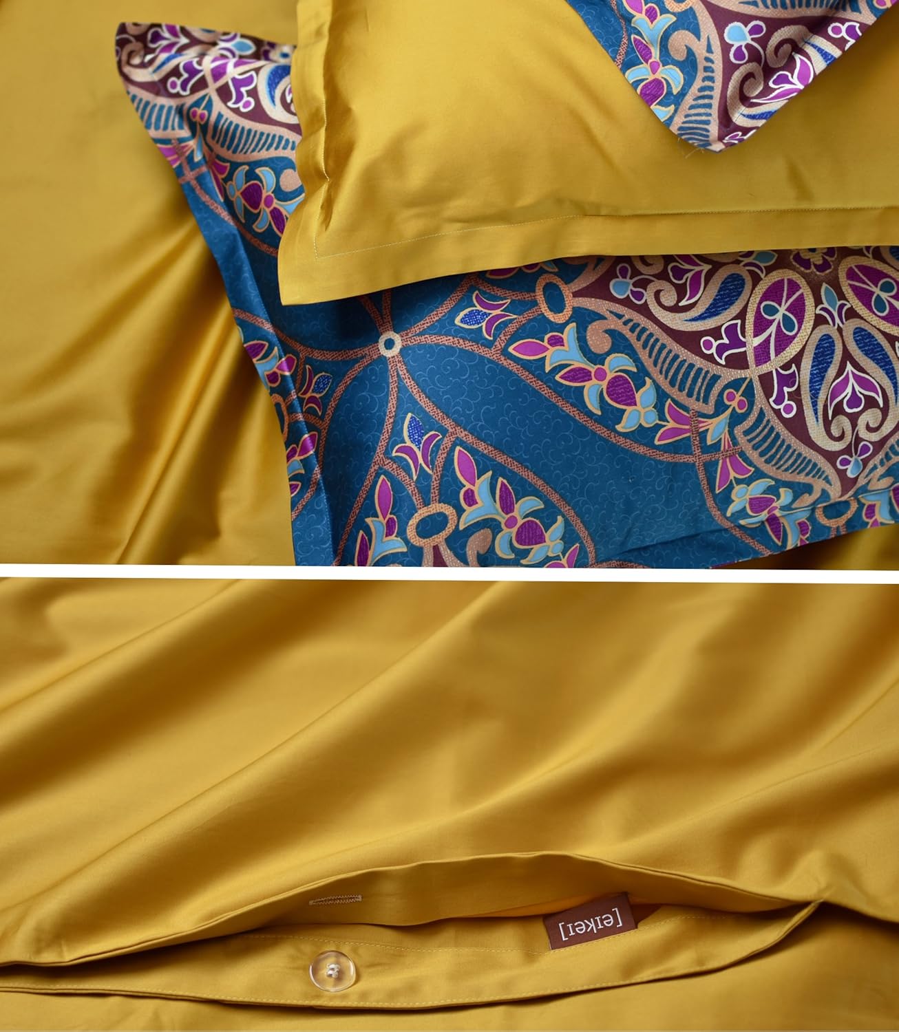 Eikei Solid Color Egyptian Cotton Luxury Duvet Cover Set Mustard Yellow