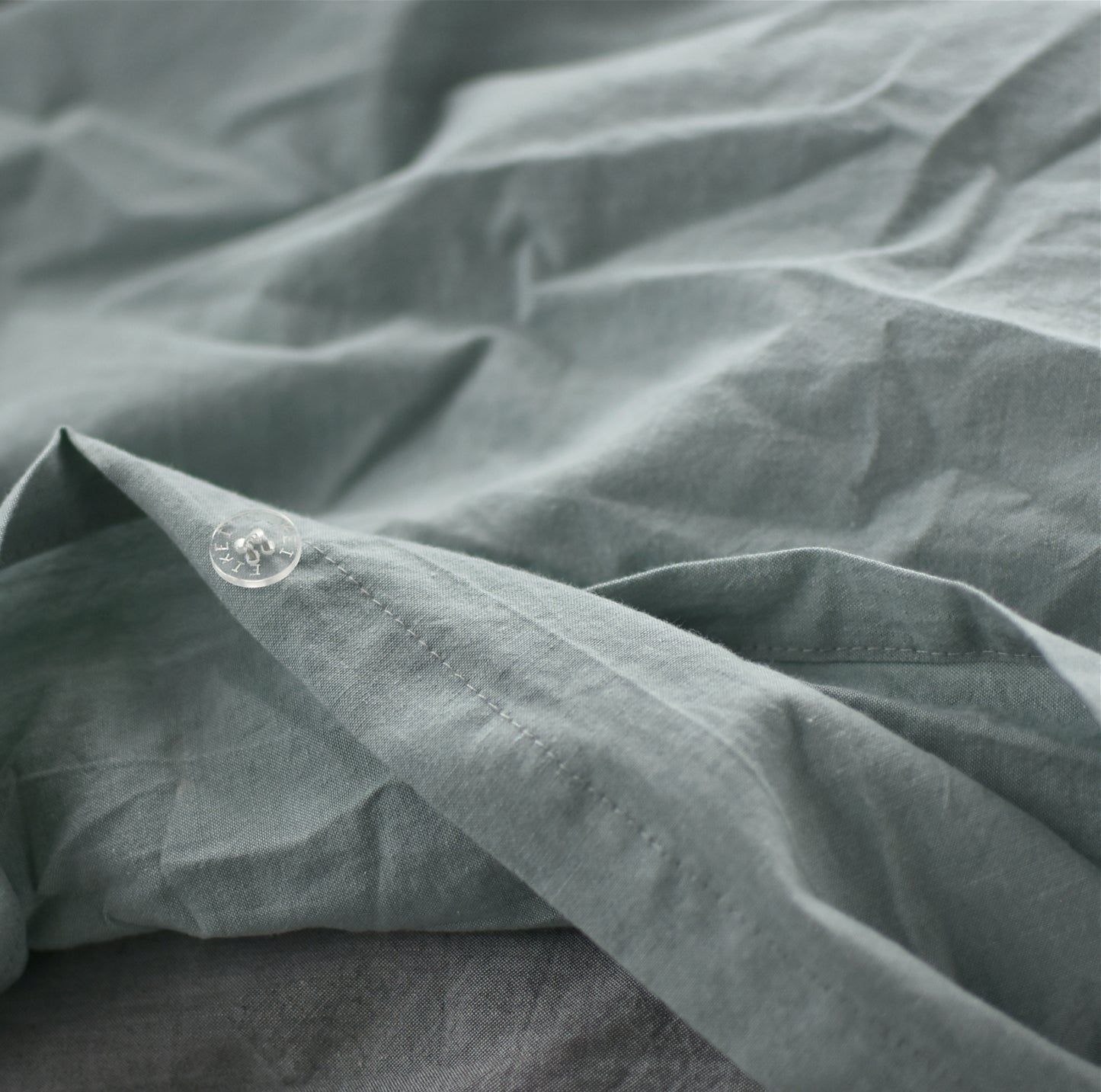 Washed Cotton Chambray Duvet Cover Modern Style Soft Feel Percale Bedding Set Eucalyptus Mint