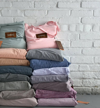 Eikei Washed Cotton Chambray Duvet Cover Soft Feel Percale Bedding Set Denim Blue