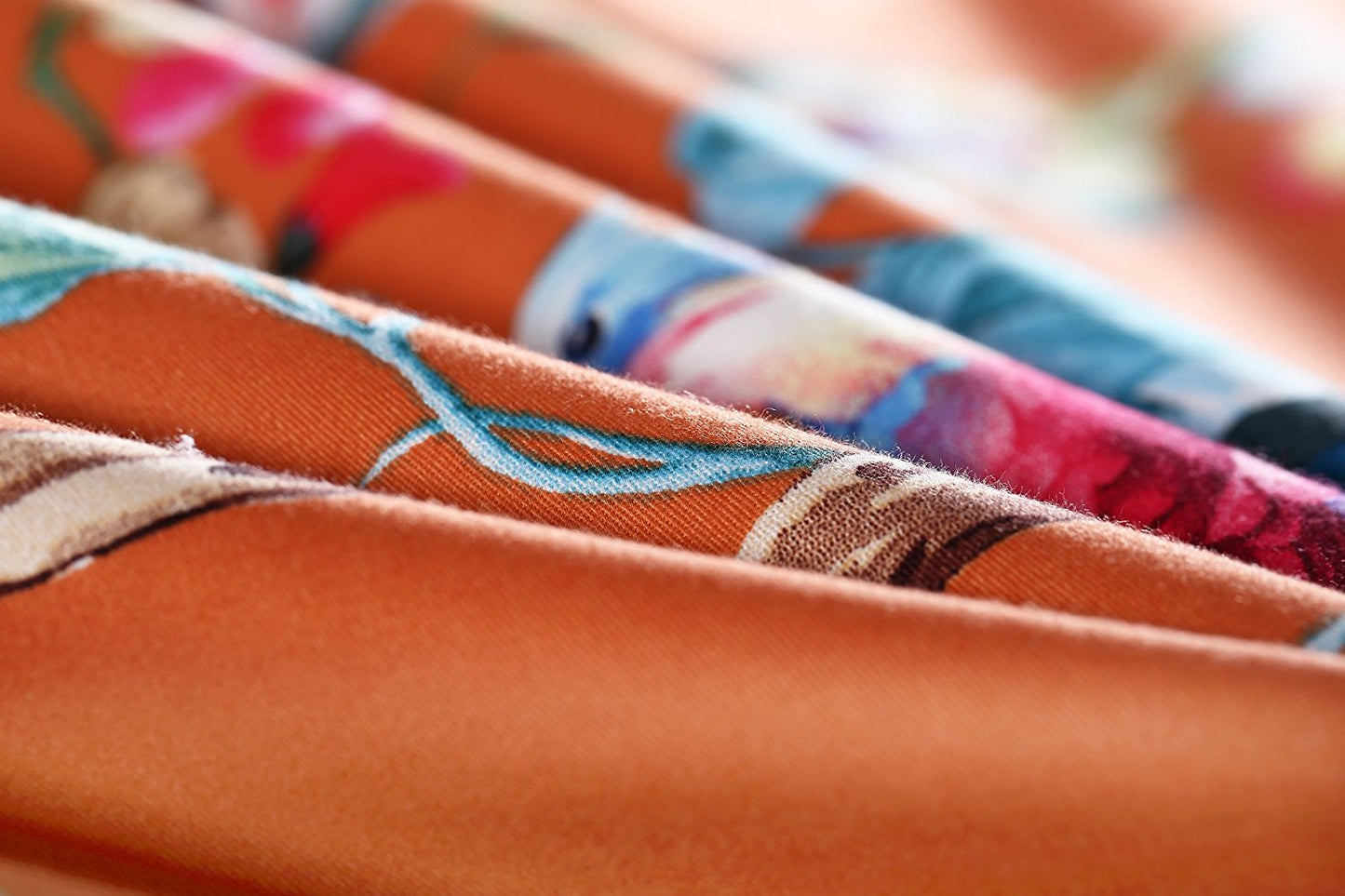 Eikei Botanical Garden Brushed Cotton Duvet Bedding Set Colorful Tropical Orange Floral Pattern