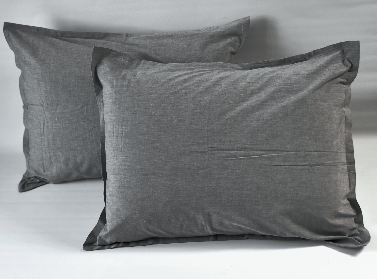 Washed Cotton Chambray Duvet Cover Modern Style Soft Feel Percale Bedding Set Dark Grey