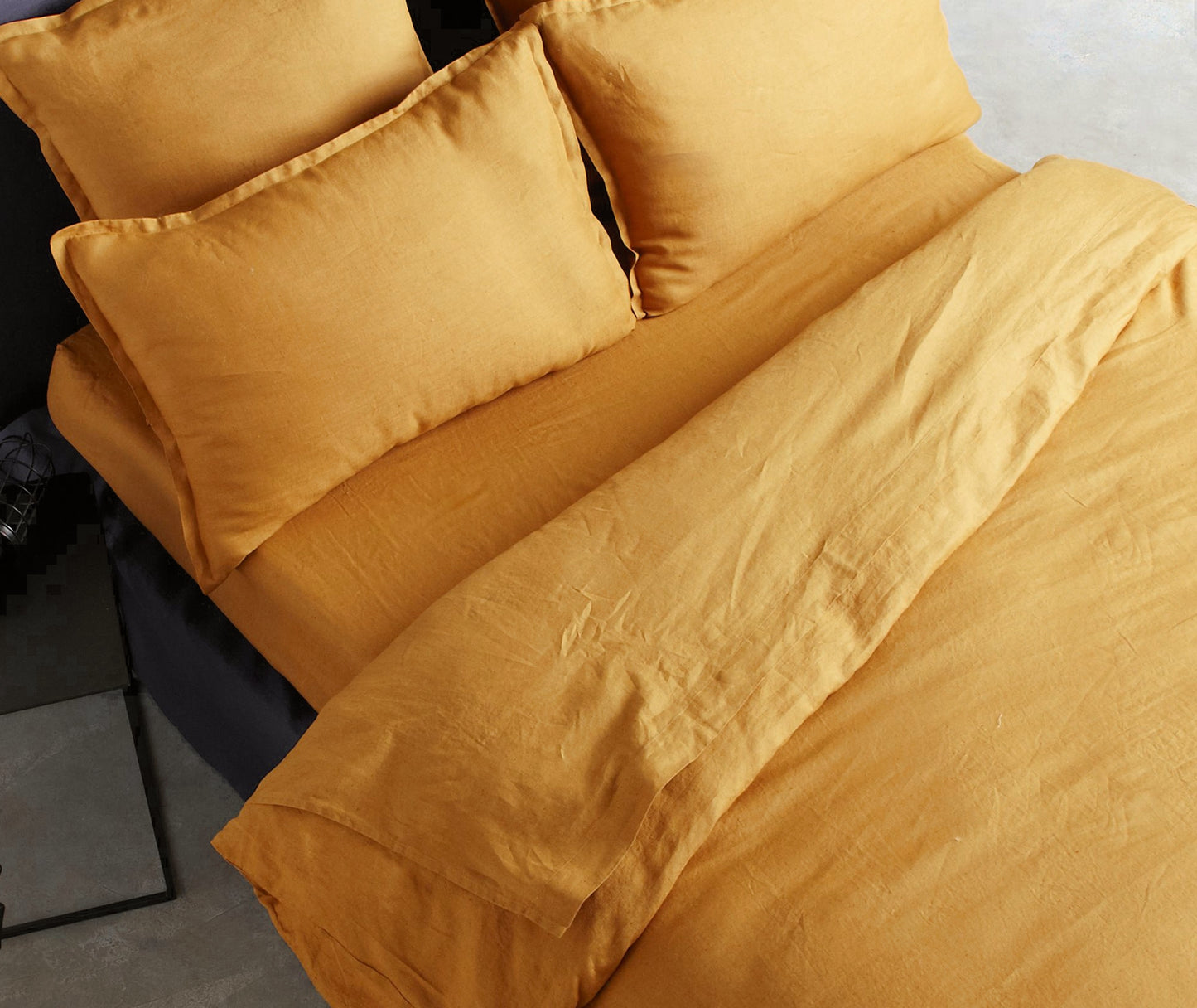 Washed Cotton Chambray Duvet Cover Modern Style Soft Feel Percale Bedding Set Mango Yellow