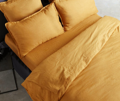 Washed Cotton Chambray Duvet Cover Modern Style Soft Feel Percale Bedding Set Mango Yellow