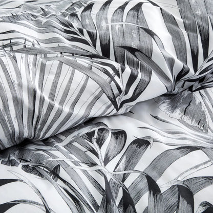 Vintage Retro Mod Mid Century Modern Tropical Print Duvet Cover Set Palm Leaves Black and White