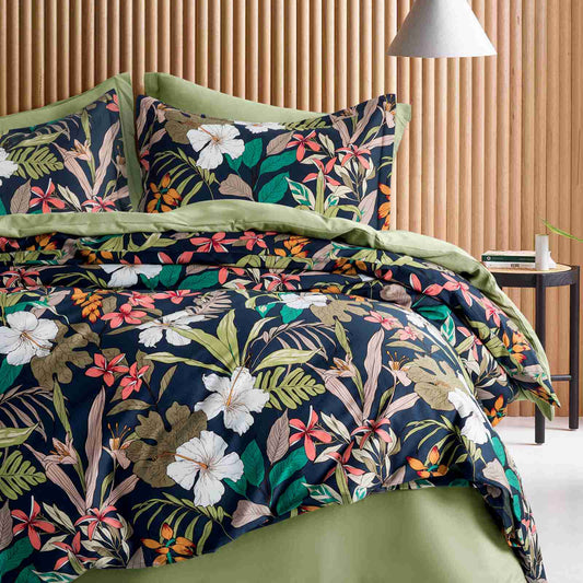 Botanical Bloom Hawaiian Flowers Tropical Rain Forest Print Bedding 400tc Cotton Sateen Duvet Cover Set